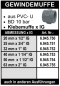 Preview: Gewindemuffe (Klebemuffe x Innengewinde) aus PVC-U