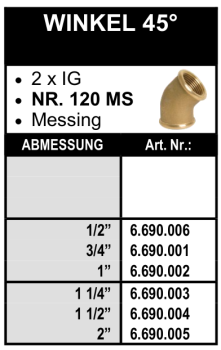 Winkel 45° (Innengewinde x Innengewinde) aus Messing