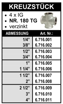 Kreuzstück aus Temperguss, verzinkt