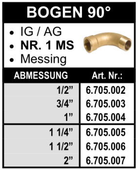 Bogen 90° (Innengewinde x Aussengewinde) aus Messing
