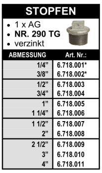 Stopfen aus Temperguss, verzinkt