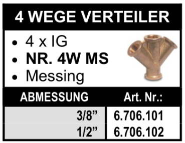 4 Wegeverteiler (4x Innengewinde) aus Messing