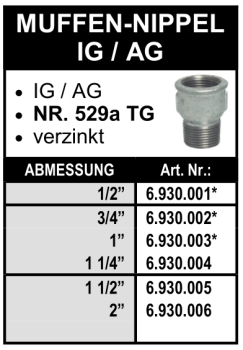 Muffennippel (Innengewinde x Aussengewinde) aus Temperguss, verzinkt