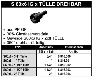 IBC-Adapter - S60x6 IG x Schlauchtülle - drehbar