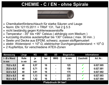 Chemie - C / EN - ohne Spirale- Schlauch