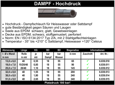 Dampf - Hochdruck - Schlauch