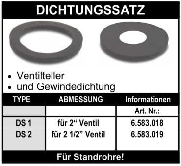 Dichtungssatz für Ventiloberteile