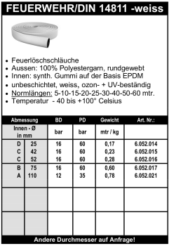 Feuerwehrschlauch DIN 14811 - weiss