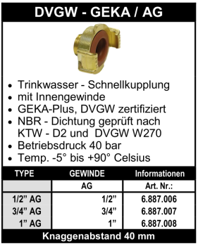 System Geka Plus mit Aussengewinde aus Messing - Trinkwasser