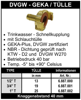 System Geka Plus mit Schlauchtülle aus Messing - Trinkwasser