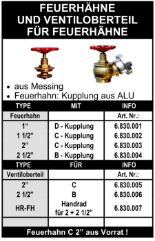 Feuerhähne und Ventiloberteile