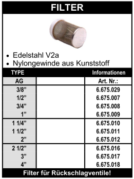 Filter für Rückschlagventile