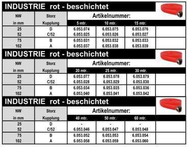 Industrieflachschlauch - rot - Komplettlänge mit Storz Kupplung aus Alu