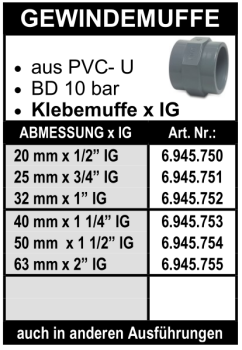 Gewindemuffe (Klebemuffe x Innengewinde) aus PVC-U