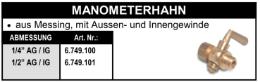 Manometerhahn (Aussengewinde x Innenegewinde) aus Messing
