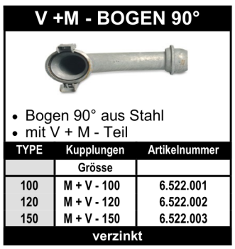 Schnellkupplung - Italienisches System - Bogen 90° mit V-Teil und M-Teil