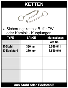 Sicherungskette für Kamlok- und Tankwagenkupplung