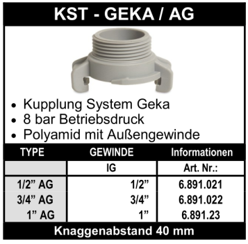 System Geka mit Aussengewinde aus Kunststoff