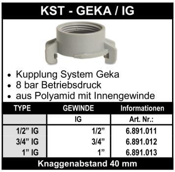 System Geka mit Innengewinde aus Kunststoff