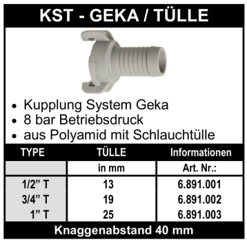 System Geka mit Schlauchtülle aus Kunststoff