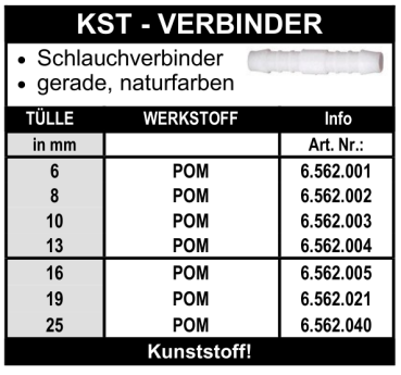 Kunststoff Schlauchverbinder gerade