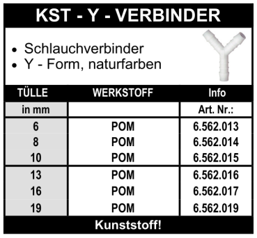Kunststoff Schlauchverbinder Y-Stück
