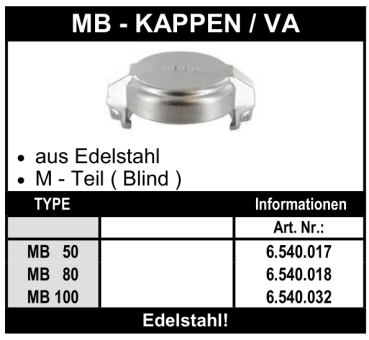 Tankwagenkupplung MB - Kappe aus Edelstahl