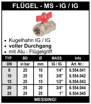 Messing Flügelkugelhahn (beidseitig Innengewinde)