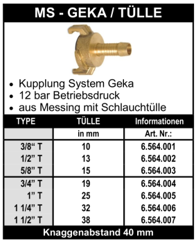 System Geka mit Schlauchtülle aus Messing