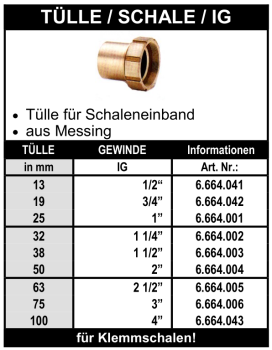 Schlauchtülle mit Innnengewinde für Schaleneinband aus Messing