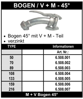 Perrot Bogen 45° mit V+M -Teil