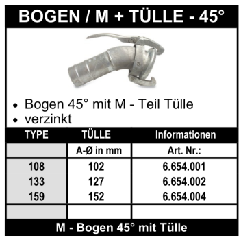 Perrot Bogen 45° mit M -Teil und Tülle