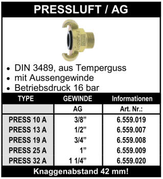 Pressluftkupplung mit Aussengewinde nach DIN 3489