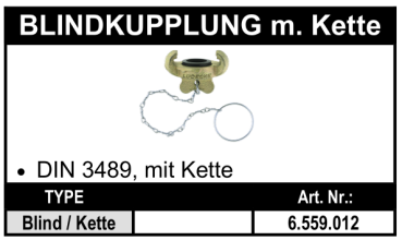 Pressluftkupplung Blindkupplung nach DIN 3489 mit Kette