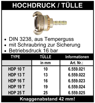 Pressluftkupplung mit Tülle und Sicherungsring nach DIN 3238