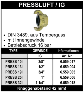 Pressluftkupplung mit Innengewinde nach DIN 3489