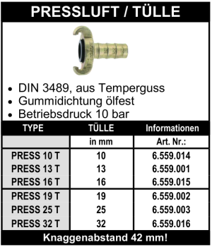 Pressluftkupplung mit Tülle nach DIN 3489