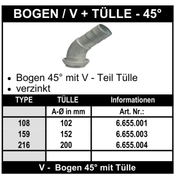 Perrot Bogen 45° mit V -Teil und Tülle