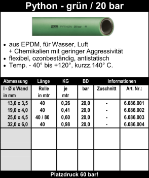 Python - grün / 20 bar - Schlauch