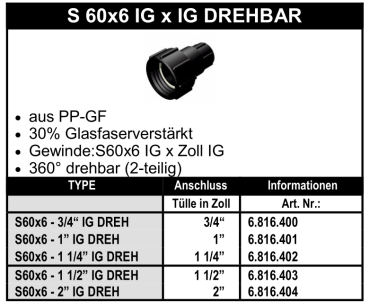IBC-Adapter - S60x6 IG x Innengewinde - drehbar