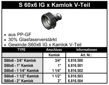 IBC-Adapter - S60x6 IG x Kamlok V-Teil