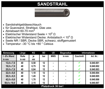 Sandstrahl - Schlauch