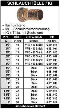 Schlauchtülle mit Innengewinde für Schelleneinband aus Messing