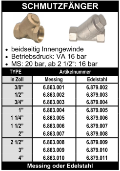 Schmutzfänger aus Messing oder Edelstahl