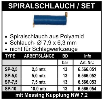Spiralschlauch mit Kupplungen System NW 7,2