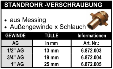 Standrohrverschraubung mit Aussengewinde aus Messing
