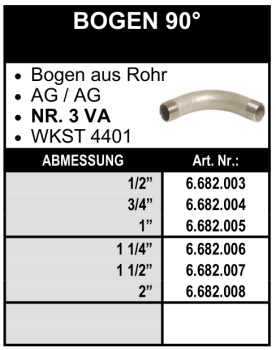 Bogen 90° (2x Aussengewinde) aus Edelstahl