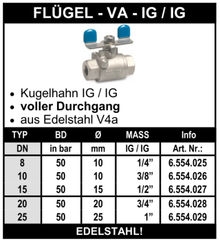 Edelstahl Flügelkugelhahn (beidseitig Innengewinde)