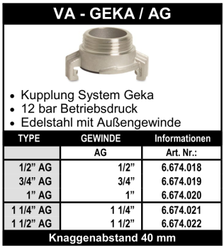 System Geka mit Aussengewinde aus Edelstahl