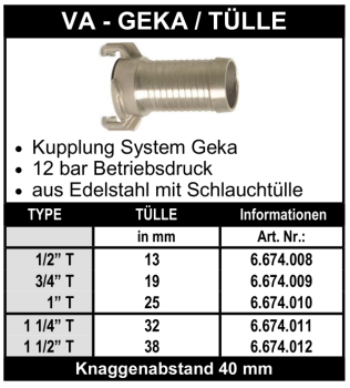 System Geka mit Schlauchtülle aus Edelstahl